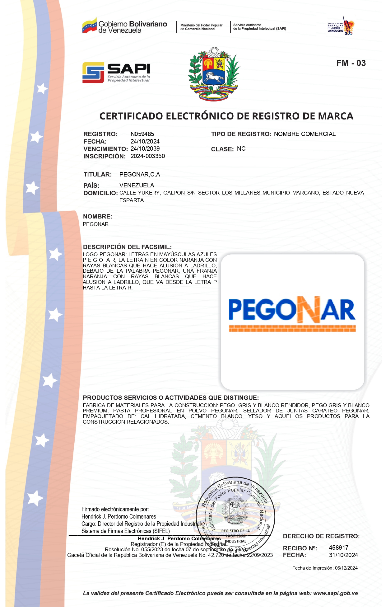 Registro de Marca SAPI — N059485